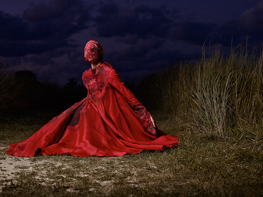 Luke Schneider's photo of a model in a field at night
