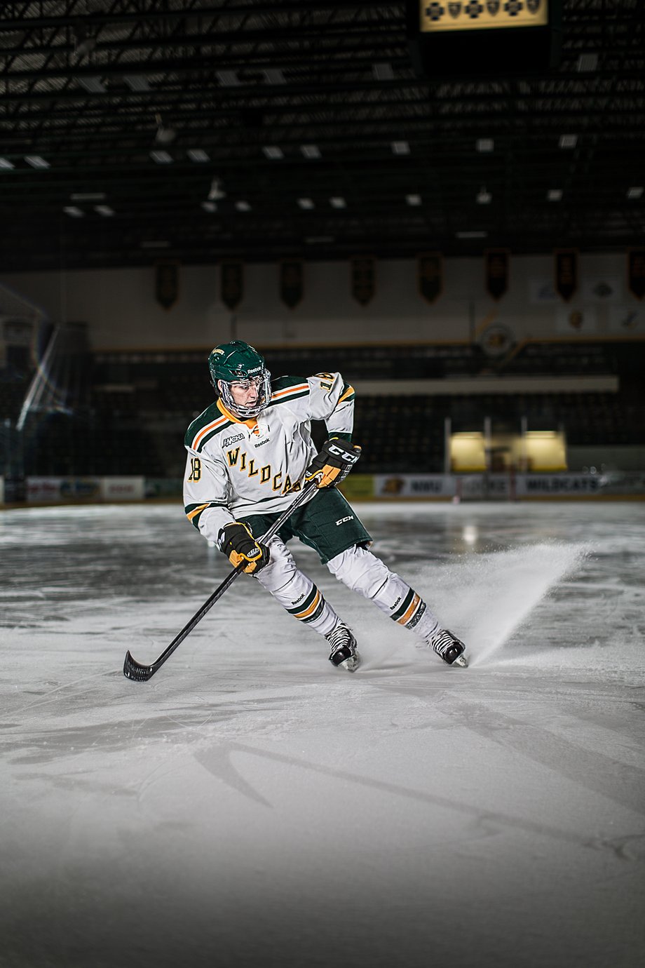 NMU Wildcats hockey player photographed by Josh LeClair