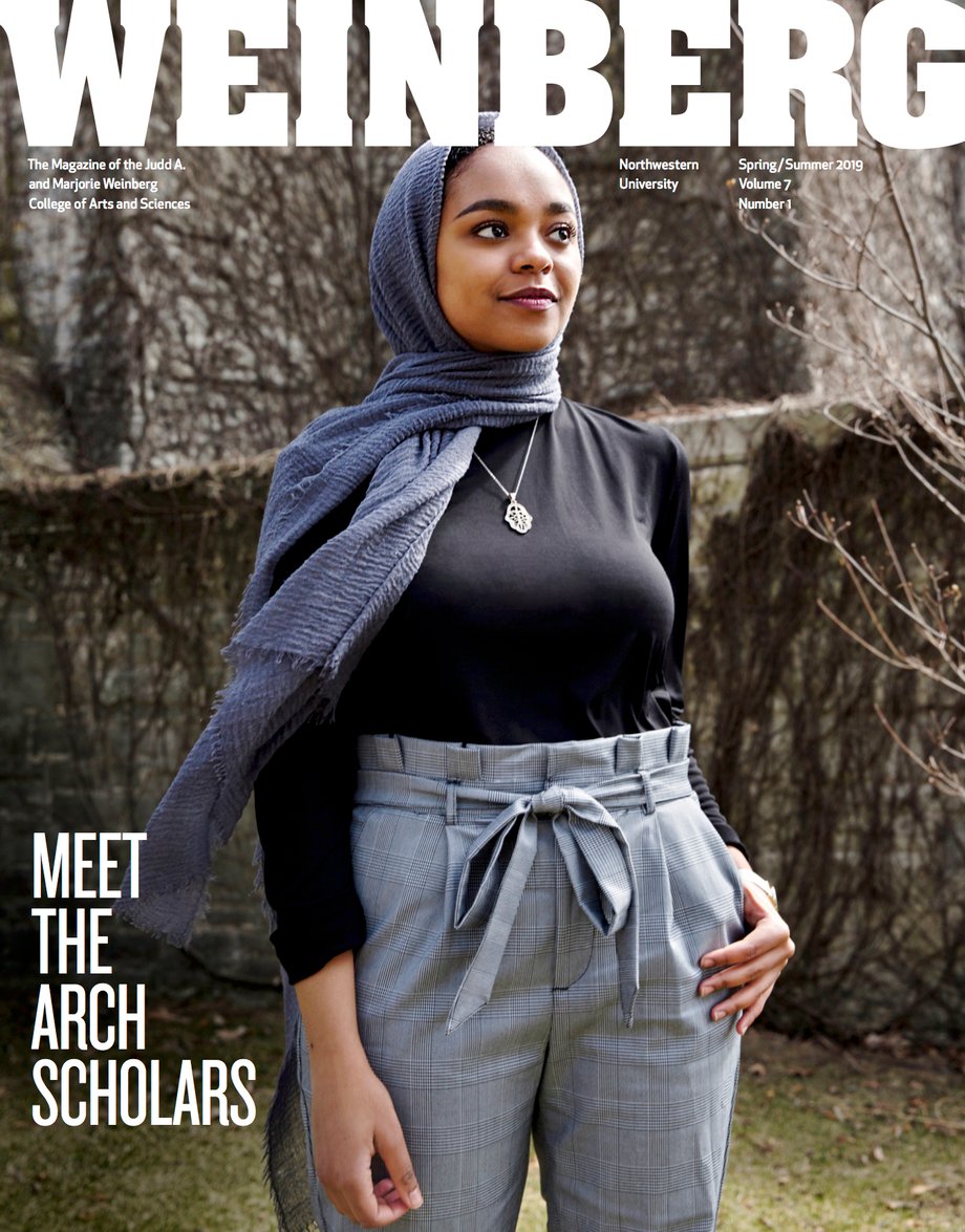 Rwan Ibrahim, Arch Scholar, is shown in this cover tear showing Kyle Monk's photo for Weinberg Magazine from Northwestern