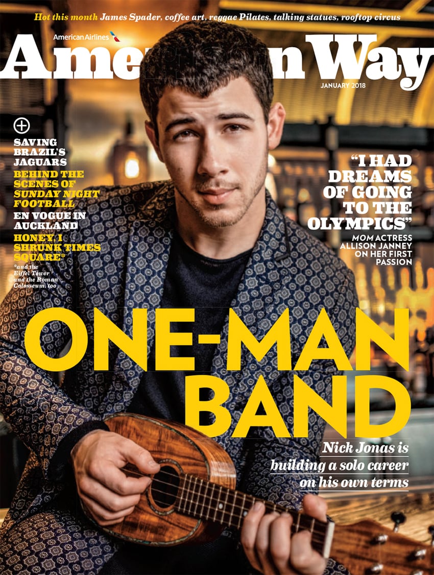 Cover shot of Nick Jonas for American Way photographed by Chris Sorensen