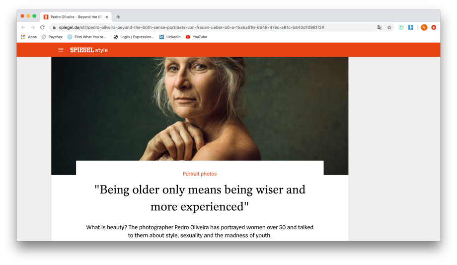 Screenshot of the Der Spiegel website featuring Pedro Oliveira's Beyond the 60th Sense photo series