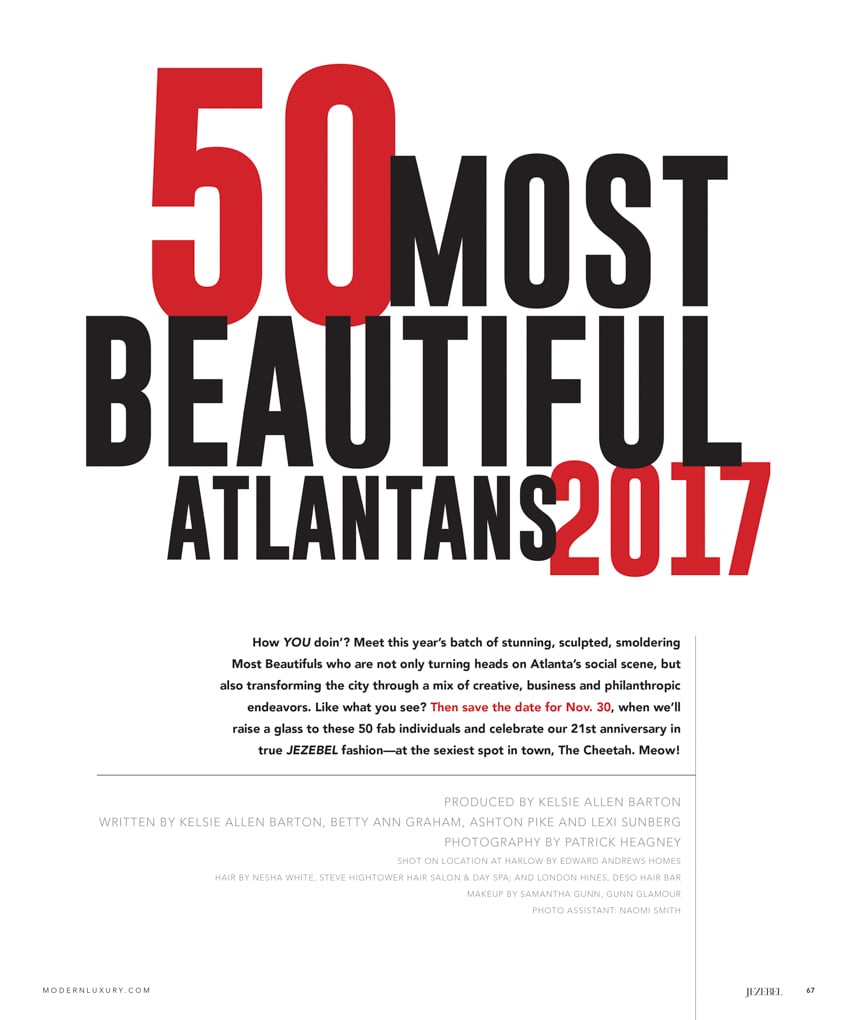 Tear sheet from Jezebel Magazine's 50 Most Beautiful Atlantans 2017 shot by photographer Patrick Heagney.