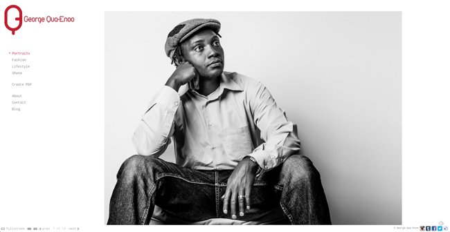 The homepage of a photographer's website, showing a black and white portrait of a man