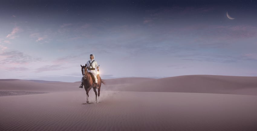 Man in the desert on a horse with no name by Jiri Lizler