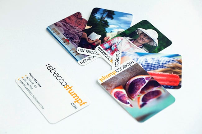 Photographer Business cards showing images on one side and information on the other