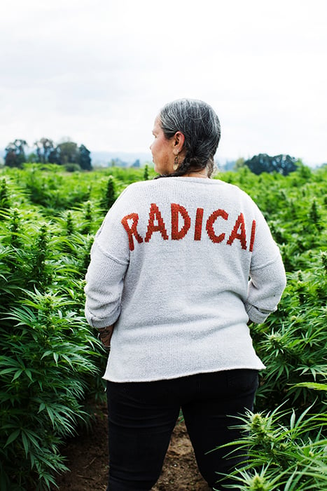 Make & Mary founder Yvonne Perez wears a shirt that says "radical". Photographed by Richard Darbonne.