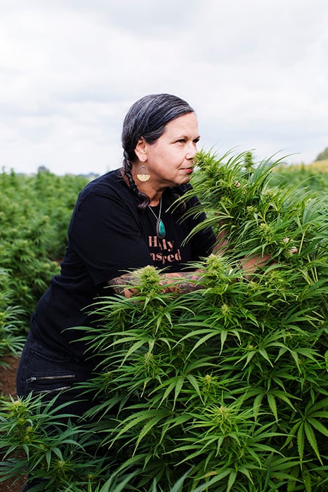 Make & Mary founder Yvonne Perez Emerson smells cannabis. Photographed by Richard Darbonne.