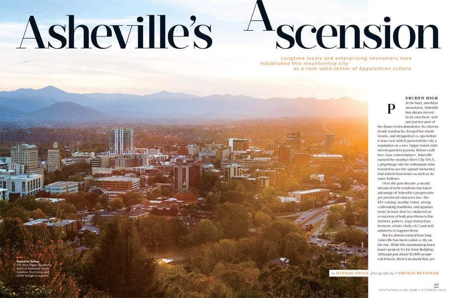 Cover tear of Cameron Reynolds's photographs of Asheville for Southern Living Magazine.