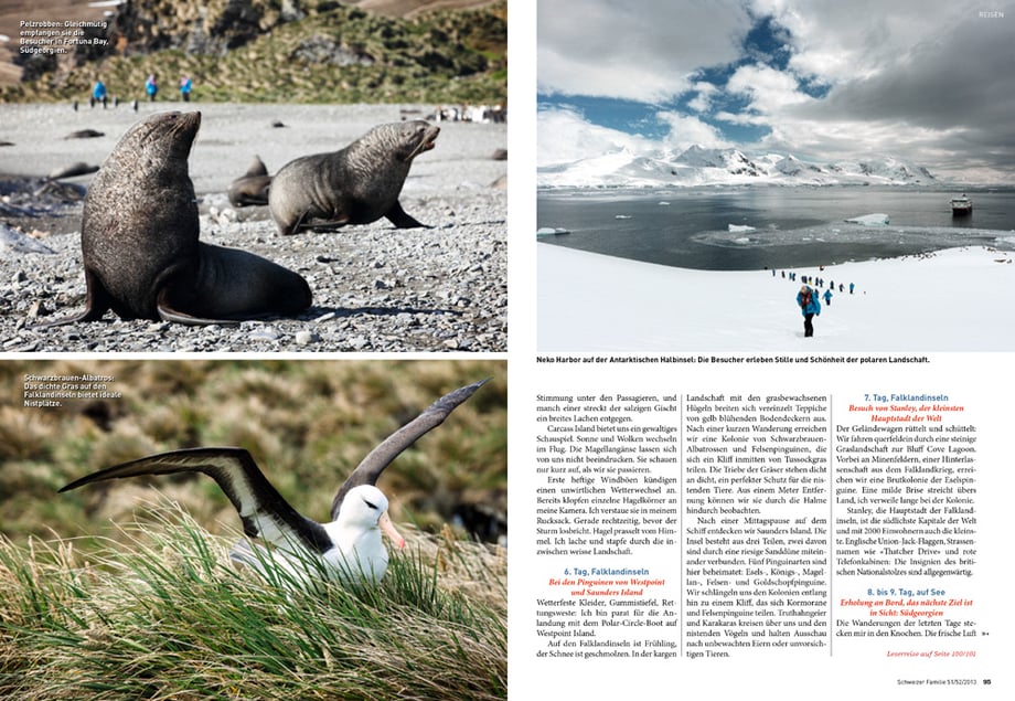 New York and Los Angeles-based photographer Sally Montana was sent to Buenos Aires, Falkland Islands, South Georgia, and the South Sandwich Islands for Die Schweizer Familie, one of the largest Swiss lifestyle magazines.