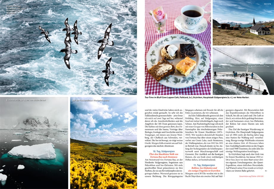 New York and Los Angeles-based photographer Sally Montana was sent to Buenos Aires, Falkland Islands, South Georgia, and the South Sandwich Islands for Die Schweizer Familie, one of the largest Swiss lifestyle magazines.