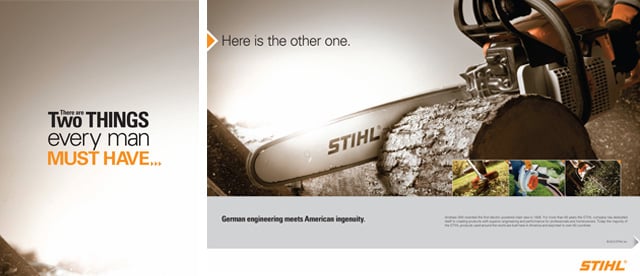Tear sheet with photography shot by St. Louis-based industrial photographer John Fedele for STIHL