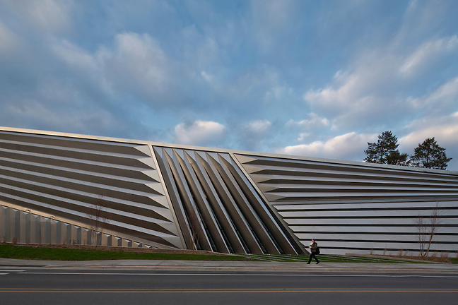 Architectural photography showing the side view of the Eli and Edythe Broad Art Museum shot by Brad Feinknopf