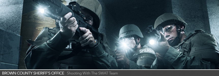Wisconsin-based advertising, lifestyle, music industry, and editorial photographer Jackson & Co.'s promotional shoot for the SWAT team in Green Bay.