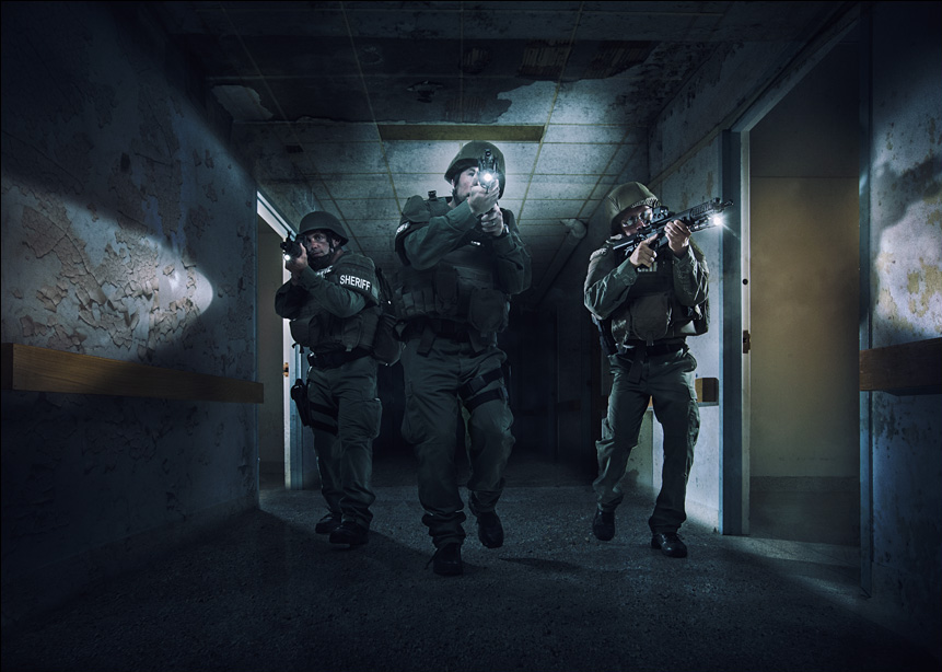 Wisconsin-based advertising, lifestyle, music industry, and editorial photographer Jackson & Co.'s promotional shoot for the SWAT team in Green Bay.