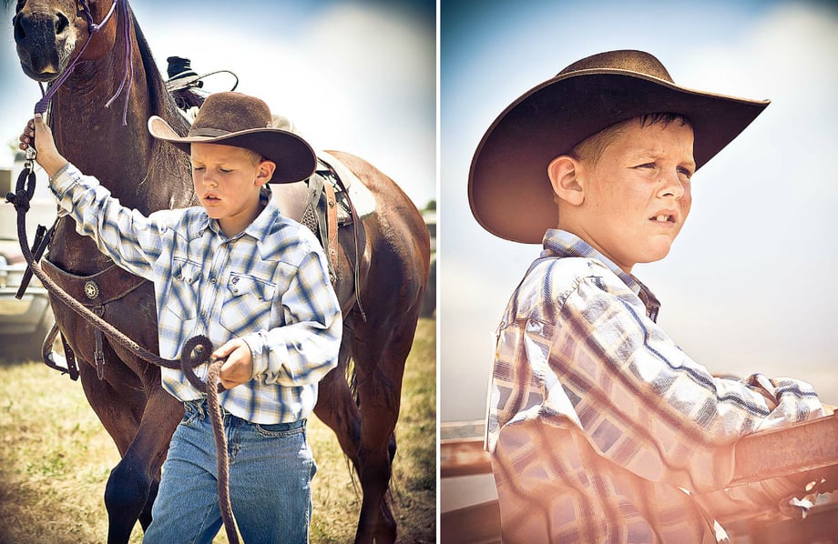 Two images of a kid with a horse photographed by John Sibilski