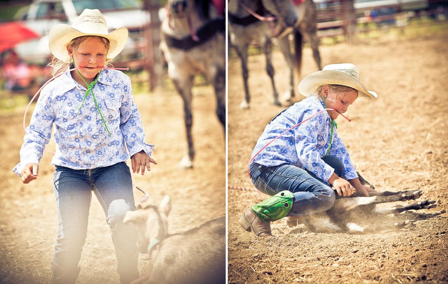 Two images of a kid pinning a calf photographed by John Sibilski