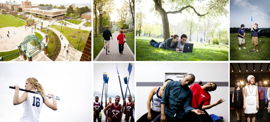Gallery of eight photographs around college campus.