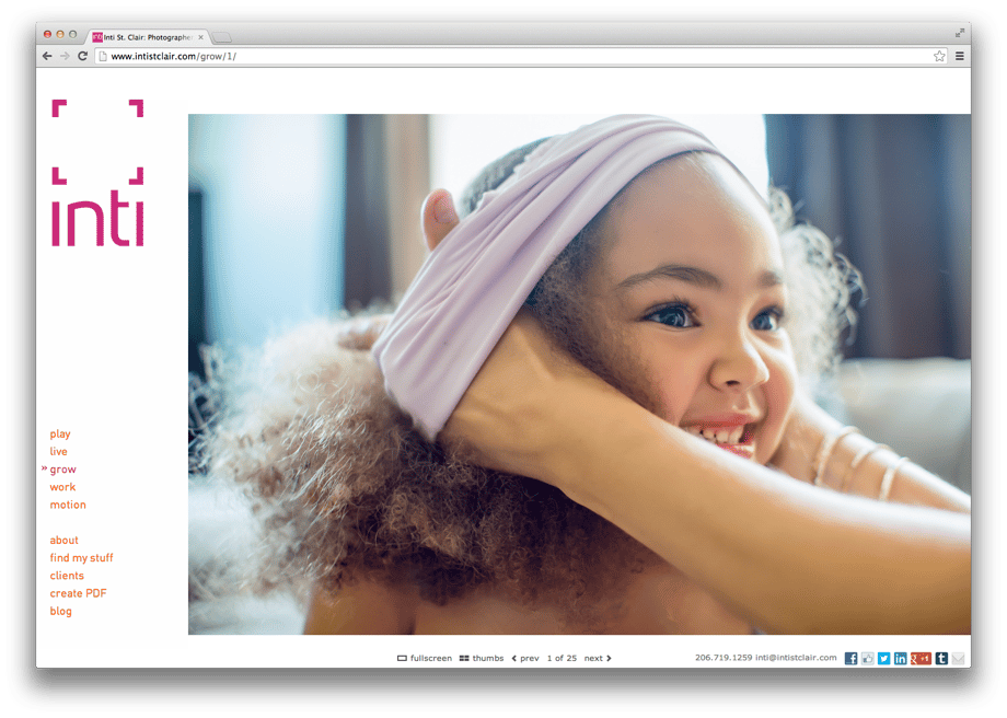Screenshot from Inti St. Clair's new website showing a portrait of a child.