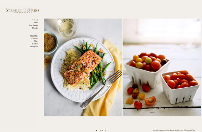Stephen DeVries website gallery after the edit showing food photography.