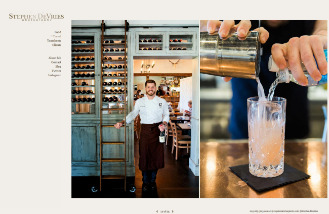 Stephen DeVries website gallery after the edit showing food and drinks photography.