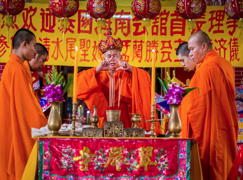 Vietnamese Buddhist monks lead a service for Ghost Month photographed by Jack Kurtz