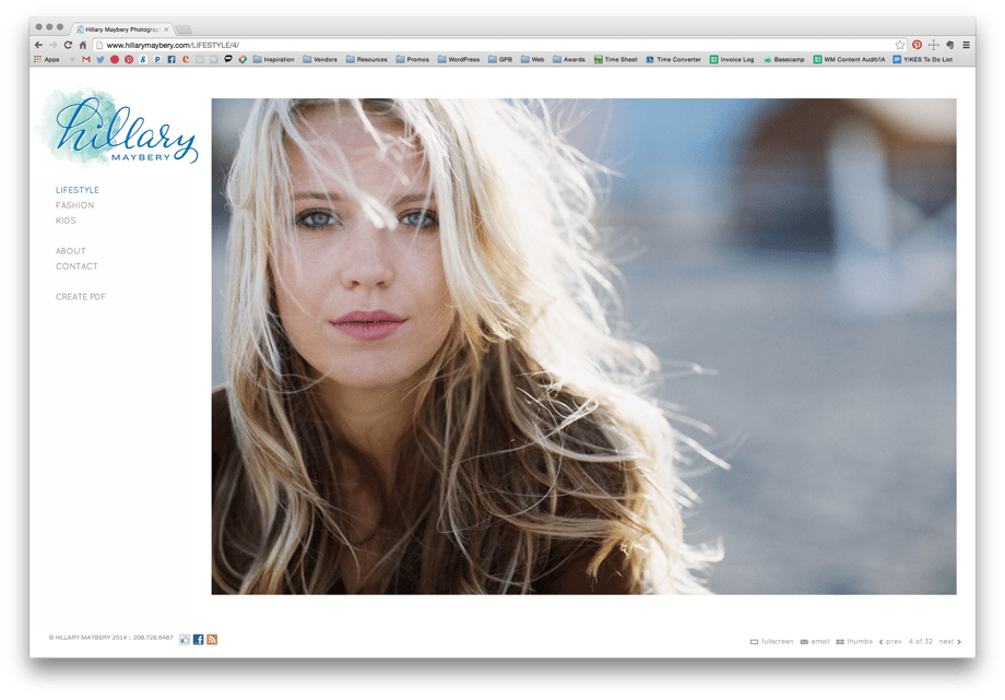 Hillary Maybery's new website homepage.