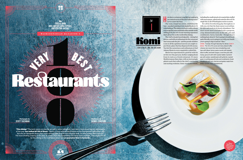 Washington, D.C.-based editorial food photographer Scott Suchman shot the cover of the January issue of Washingtonian Magazine as well as an inside spread about DC’s best restaurants.