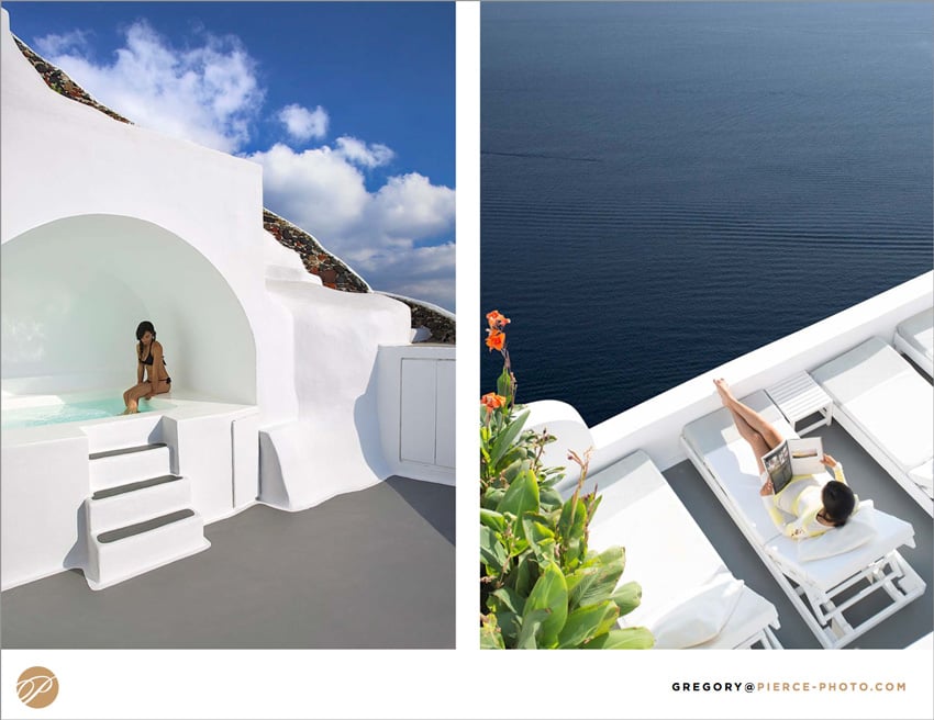 Gregory Pierce's photography samples targeted towards tropical locations showing a seaside grotto and deck.