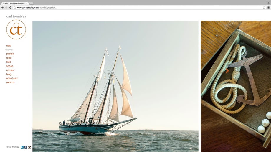 Carl Tremblay's website after the edit showing boat photography.