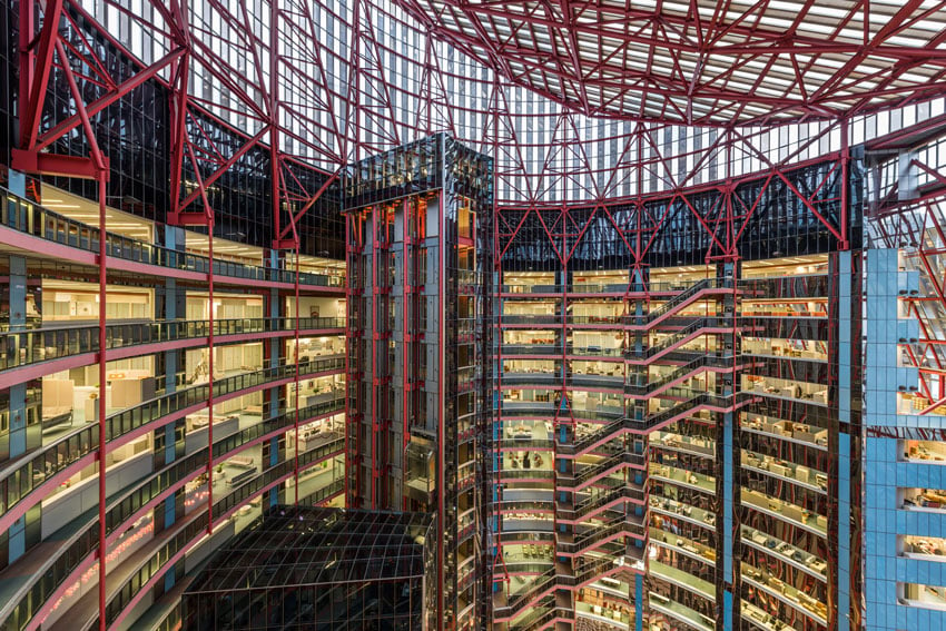Serhii Chrucky shows the rotunda of the Thompson Center for Preservation Chicago sliced at an angle.