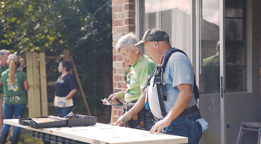 John Fedele's photo of John Deere volunteers re-building of homes destroyed by Hurricane Harvey