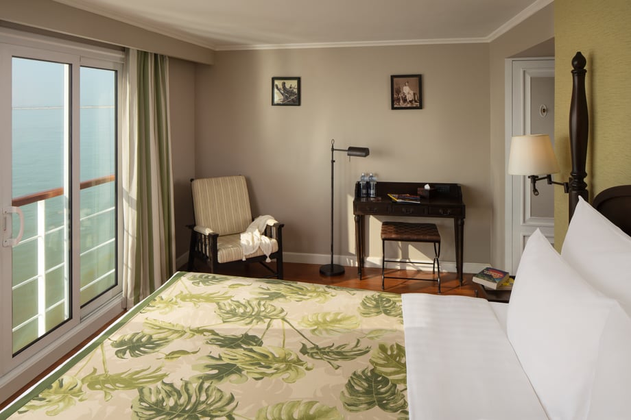 Tim Gerard Barker's photo of a bedroom aboard the cruise ship, with a view of the water