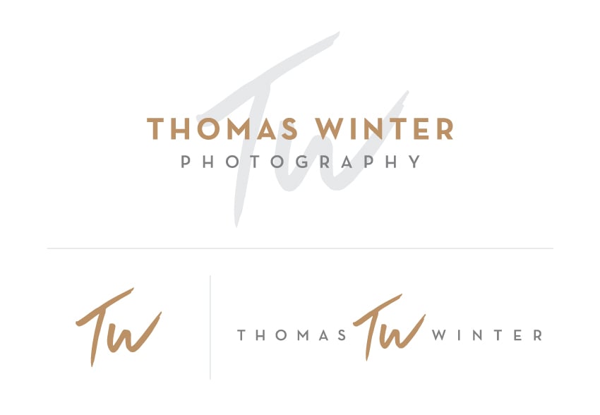 Tom Winter’s new primary logo, underneath it is his TW mark, and a secondary logo incorporating his mark.