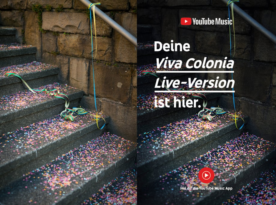 Carsten Behler's shot of confetti covered stairs for YouTube Music. Translation: here is your “Viva Colonia” live version.