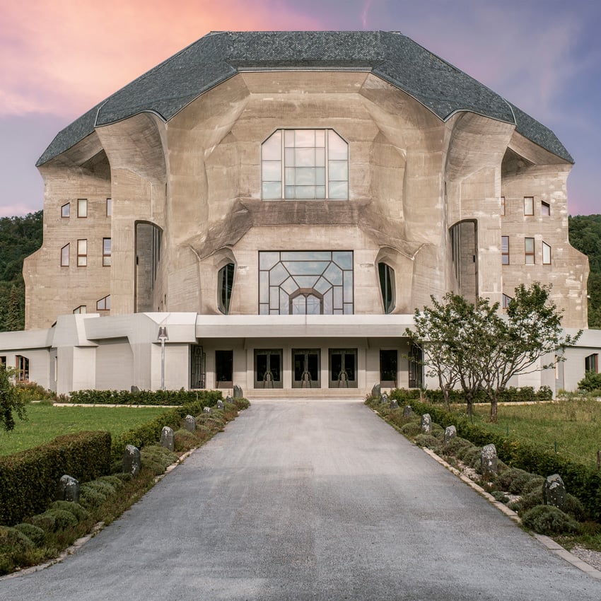 Exterior shot of the Goetheanum and landscaped walkway to the front by Matthias Dengler