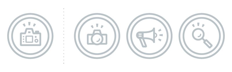 Our primary icon set representing photographer-facing vs. client-facing content (Find Photographers, Shoot Production, Stock Requests)