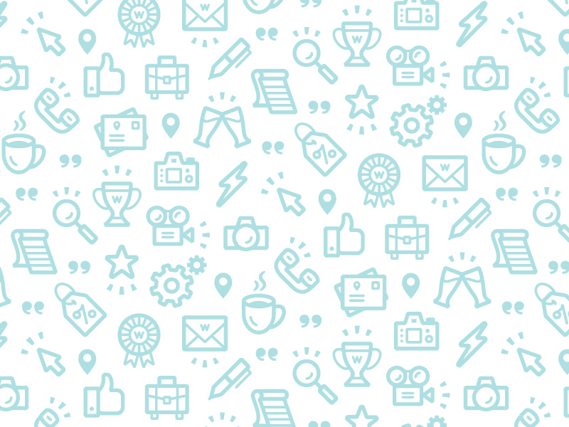 The seamless pattern incorporating our new brand's icons in various color ways
