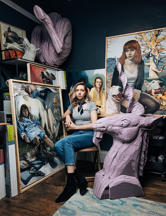 Will Crooks photo of a painter surrounded by her paintings for Town magazine