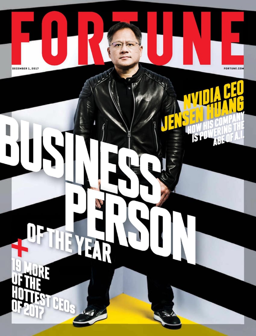 Tear sheet of Fortune Magazine's Business Person of the Year cover featuring Jensen Huang shot by photographer Winni Wintermeyer.