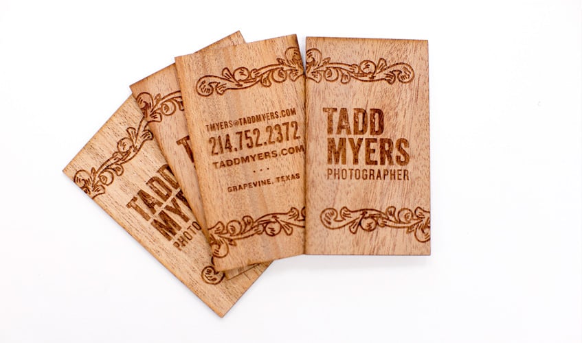 tadd myers business card wood etched burning