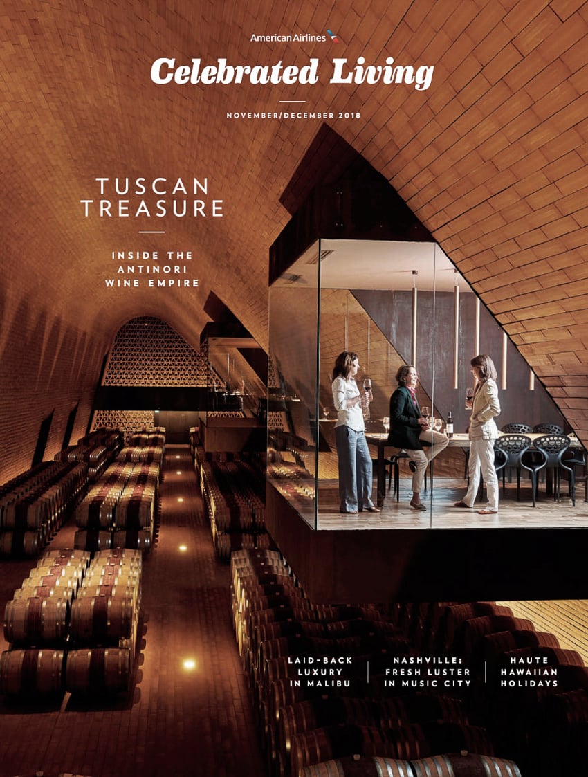 Cover of Celebrated Living featuring the Antinori sisters having wine at the Antinori Winery photographed by Colin Dutton.