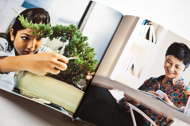 Lifestyle photography shown on the inside pages of a print portfolio