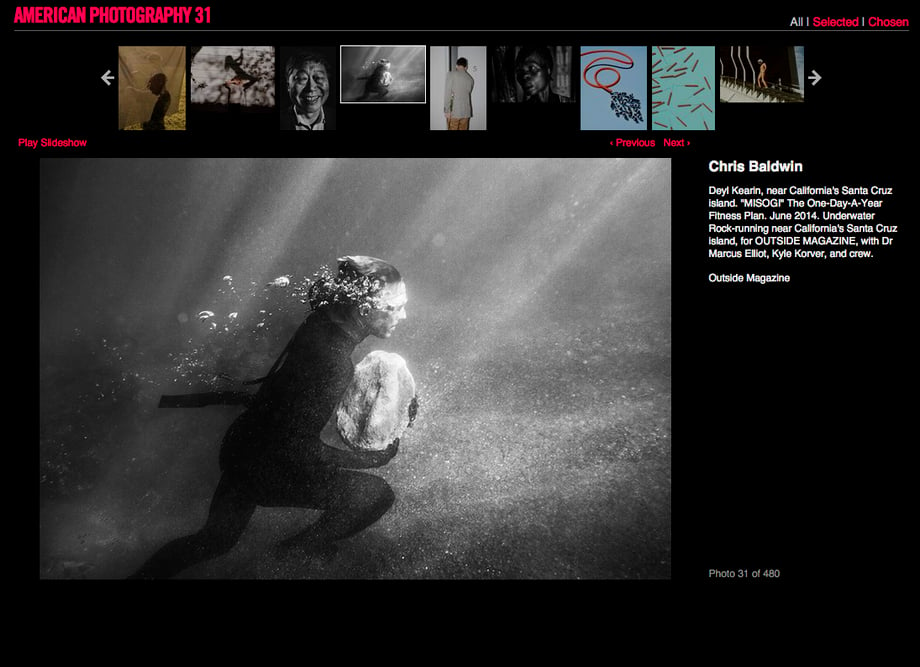 Screenshot of Chris Baldwin's photograph on American Photography 31 