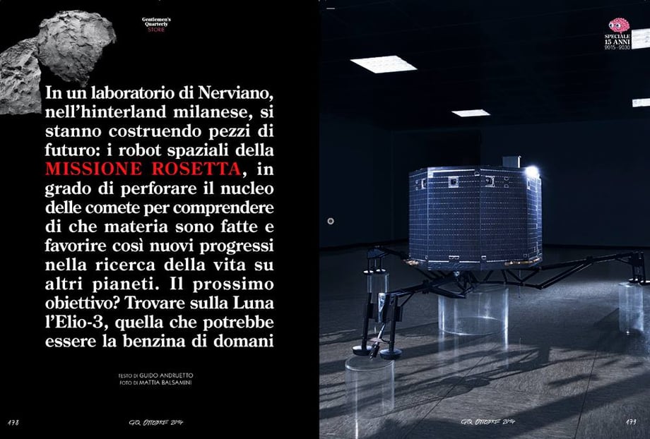 Venice-based industrial, fine-art, and portrait photographer Mattia Balsamini's editorial shoot for GQ Italy of the Rosetta Mission.