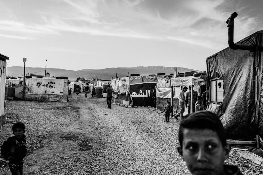 Syrian refugees in an Informal settlement in the Bekaa Valley photographed by Erol Gurian