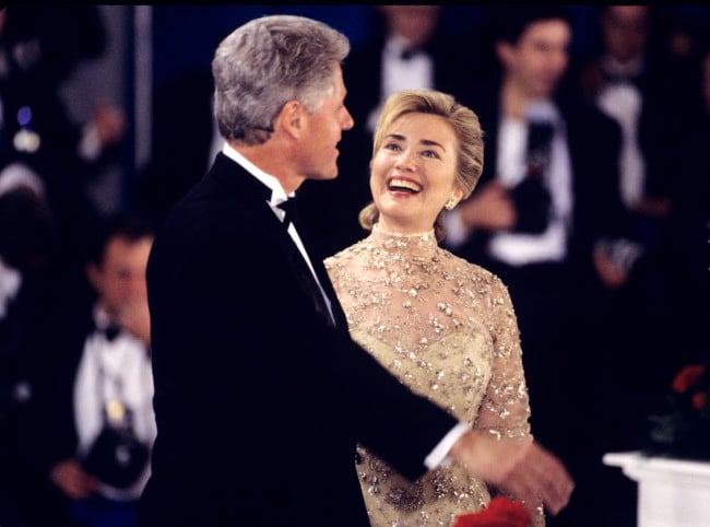 First Lady Hillary Clinton and President Bill Clinton attend an Inaugural Ball after he was sworn in to a second term at President.