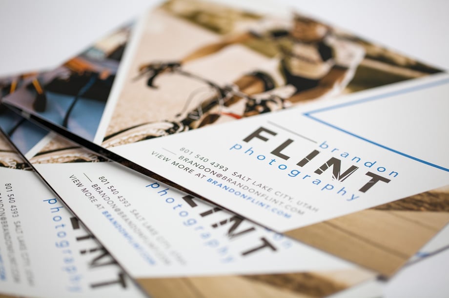 print promo showing an image of a cyclist with photographer Brandon flint's information