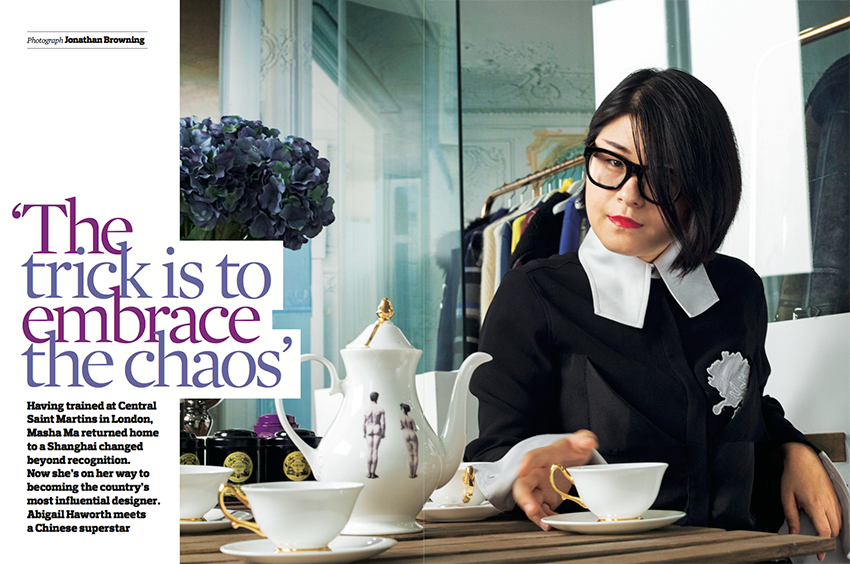 Masha Ma reaches for a stylish teacup as part of her feature in The Observer, by Jonathan Browning. 