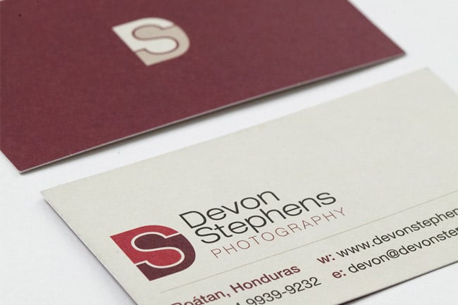 Photographer Devon Stephens' new wordmark on business cards