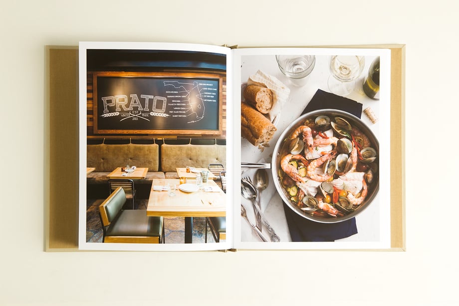 An image of a Winter Park restaurant and a seafood medley dish seen in Stephen DeVries portfolio. 